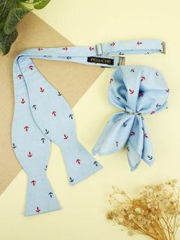 PELUCHE - Blue Open Bow Tie and Pocket Square Set