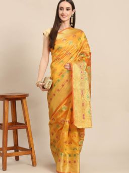 Odette - Yellow Woven Organza Saree with Unstitched Blouse