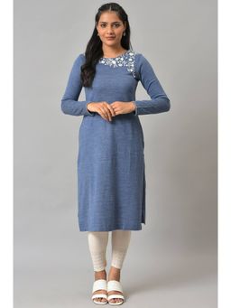 W - Blue Floral Winter Kurta