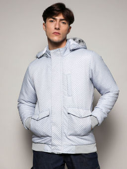 Campus Sutra - Mens Self-Design Rhombus Puffer Blue Jacket