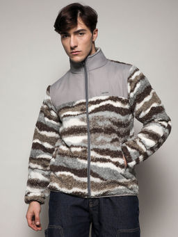 Campus Sutra - Mens Sherpa Zip-Front Multi-Color Jacket