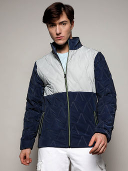 Campus Sutra - Mens Contrast V Quilted Puffer Multi-Color Jacket