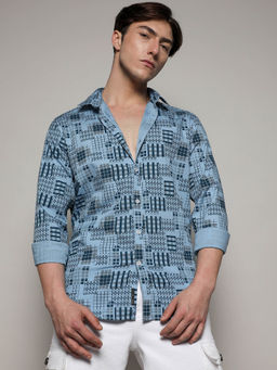 Campus Sutra - Mens Arygle Checkered Block Blue Shirt