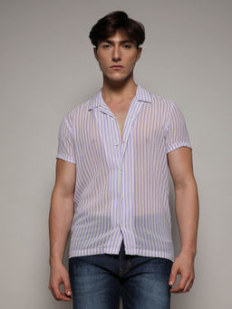 Campus Sutra - Mens Unbalanced Striped White Shirt
