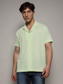 Campus Sutra - Mens Self-Design Box Green Shirt
