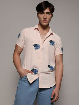 Campus Sutra - Mens Flower Basket Peach Shirt