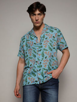 Campus Sutra - Mens Foliage Blue Shirt