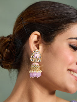 Azai by Nykaa Fashion - Lilac Enamelled Kundan Chandbali Earrings (FreeSize)