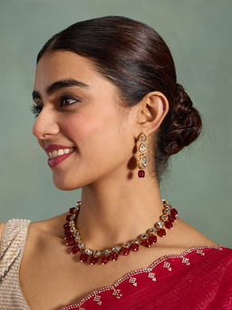 Azai by Nykaa Fashion - Maroon Kundan Studded And Beads Jewellery Set (FreeSize)