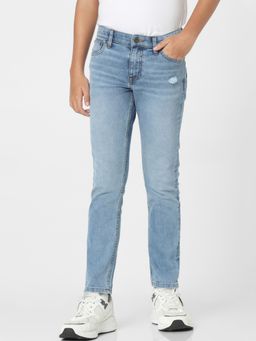 Jack & Jones Junior - Light Blue Mid Rise Distressed Regular Jeans