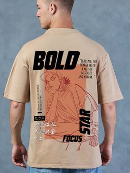 Bewakoof - Brown Main Character Energy Graphic Printed Oversized T-Shirt
