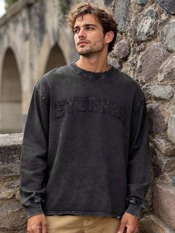 Bewakoof - Black Eternal Typography Oversized Acid Wash T-Shirt