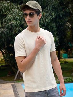 Bewakoof - Beige Textured T-Shirt