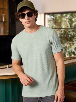Bewakoof - Pale Green Textured T-Shirt