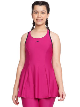 Speedo - Girl's Recycled Endura Brite Racerback Swimdress With Boyleg - Berry & True Navy