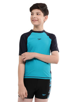 Speedo - Boy's Endurance10 Short Sleeve Suntop - Aquarium & True Navy