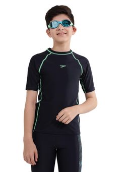 Speedo - Boy's Endurance10 Short Sleeve Suntop - True Navy & Harlequin Green