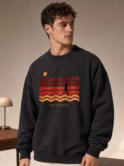 Nobero - Oversized Fit Printed Full Sleeve Black Sweatshirt