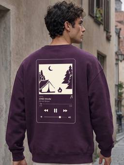 Nobero - Oversized Fit Printed Full Sleeve Purple Sweatshirt