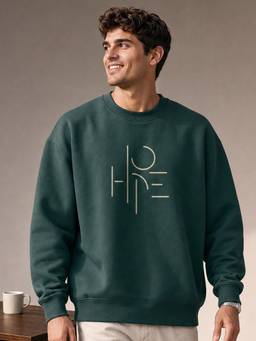 Nobero - Oversized Fit Printed Full Sleeve Green Sweatshirt