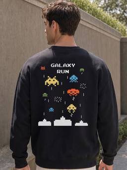 Nobero - Oversized Fit Printed Full Sleeve Black Sweatshirt