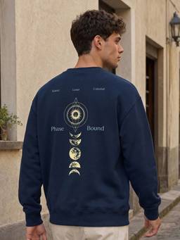 Nobero - Oversized Fit Printed Full Sleeve Navy Blue Sweatshirt