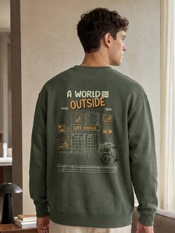Nobero - Oversized Fit Printed Full Sleeve Green Sweatshirt