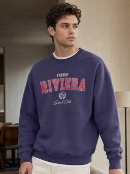 Nobero - Oversized Fit Printed Full Sleeve Purple Sweatshirt