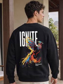 Nobero - Oversized Fit Printed Full Sleeve Black Sweatshirt