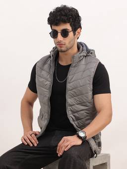 WROGN - Slim Fit Cut Off Sleeve Hooded Puffer Jacker