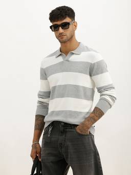 WROGN - Slim Fit Striped Full Sleeve Polo T-Shirt