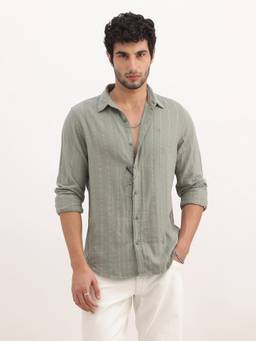 WROGN - Slim Fit Textured Stripe Full Sleeve Shirt