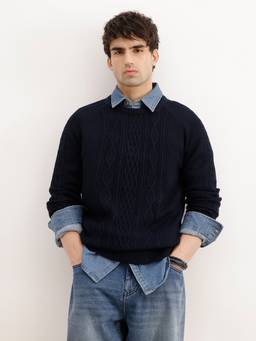 WROGN - Solid Regular Fit Cable Knitted Sweater