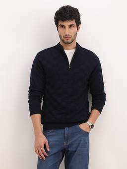 WROGN - Solid Regular Fit Quater Zipper Textured Sweater