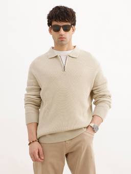 WROGN - Solid Quater Zip Knitted Sweater