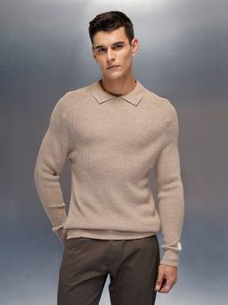 WROGN - Comfort Fit Rib Sweater With Collar I Beige