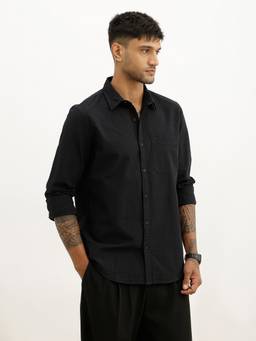 WROGN - Solid Regular Fit Textured Full Sleeve Shirt