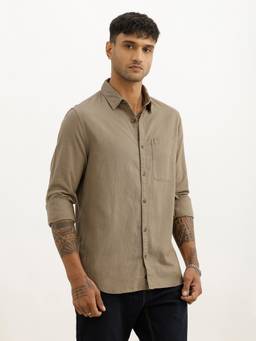 WROGN - Solid Regular Fit Full Sleeve Shirt
