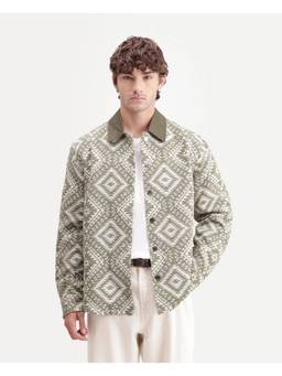 Rare Rabbit - Astro Men Beige Jacquard Snap Jacket