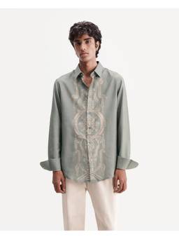 Rare Rabbit - Darko Men Light Green Geometric Print Spread Collar Shirt
