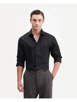 Rare Rabbit - Gory Black Solid Cotton Regular Fit Spread Collar Shirt