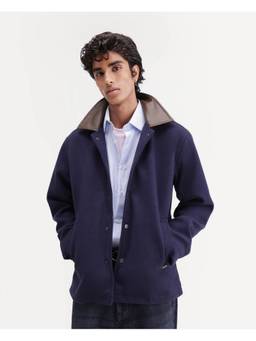 Rare Rabbit - Kiko-M Men Navy Solid Spread Collar Jacket