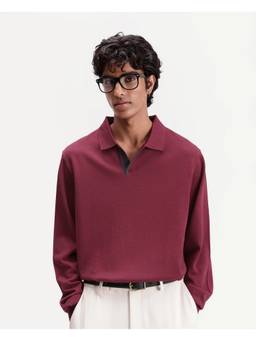 Rare Rabbit - Luma Men Dark Red Solid Polyester Blend Polo T-Shirt