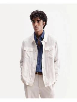 Rare Rabbit - Mirk-S Men White Solid Linen Blend Jacket