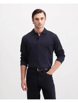 Rare Rabbit - Niue Men Dark Navy Solid Textured Polo T-Shirt