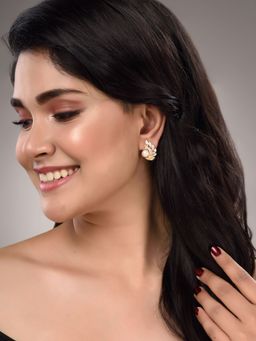 Saraf RS Jewellery - Gold Plated White AD and Pearl Studded Studs Earrings