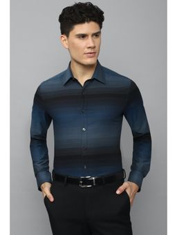 Louis Philippe - Men Blue Slim Fit Stripe Full Sleeves Formal Shirt