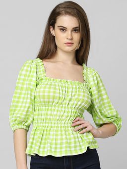 ONLY - Women Green Checked Casual Top