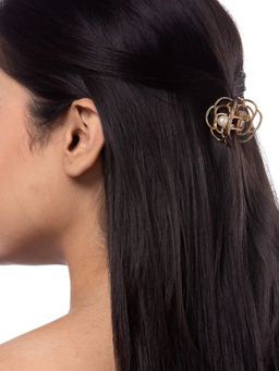 OOMPH - Gold Tone Rose Floral Pearl Hair Clutch Hair Clip