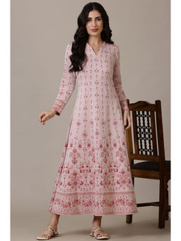 Aurelia - Pink Yarn Dyed Polyester Blend A-Line Dress for Women